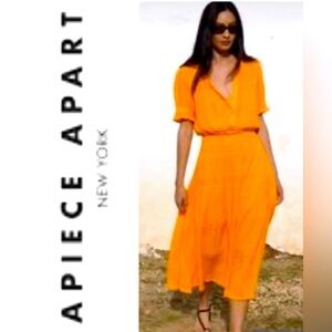 Apiece Apart Las Alturas Shirred organic cotton-blend midi dress- Tango